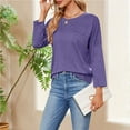 thumbnail image 7 of WREESH Womens Fashion Dressy Tops Fall And Winter New Solid Color Casual 3/4 Sleeve Round Neck Loose Bottom T-Shirt Tops Pullover Purple, 7 of 7