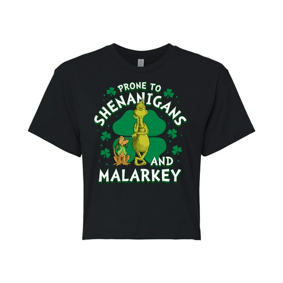 The Grinch - Prone To Shenanigans Malarkey - Juniors Cropped Cotton Blend T-Shirt