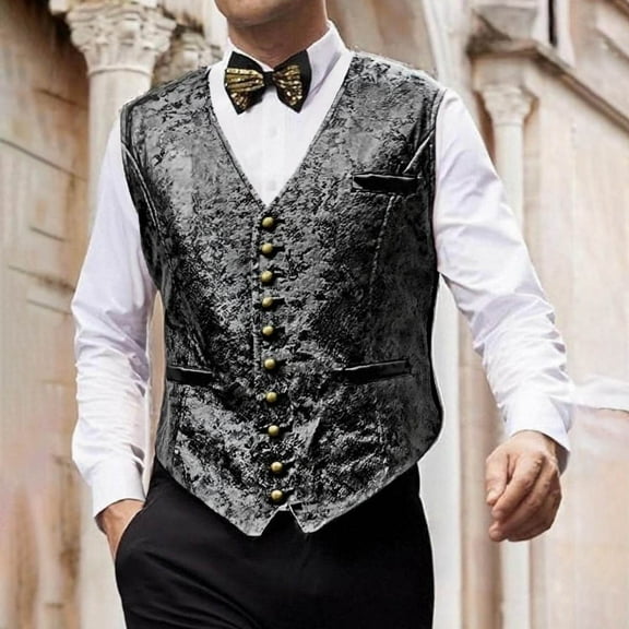 Miqool Mens Suit Vest Velvet Hot Stamped Waistcoat Formal Paisley Floral Dress Vest for Prom Party