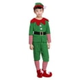 thumbnail image 5 of VNKIDY Boys Outfit Christmas Kids Elf Fancy Dress Set Green Short Sleeve Top With Red Collar Striped Arm Leg Warmers Red Pointed Shoes Elf Hat For Party Christmas Celebration Cute Sets, 5 of 9