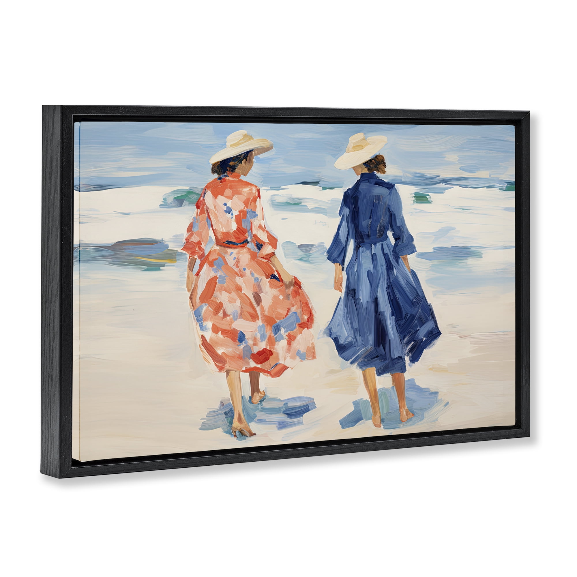 Stupell Industries Classy Beach Ladies People Painting Black Floater Framed Canvas Art Print Wall Art, 25 x 17