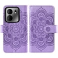 thumbnail image 3 of Compatible with Tracfone BLU View 5 B160V Wallet Phone Case and Tempered Glass Screen Protector Flower Faux Leather Flip Credit Card Holder Stand Zipper Cell Cover for Trac Fone Blu 2024 Women Purple, 3 of 8