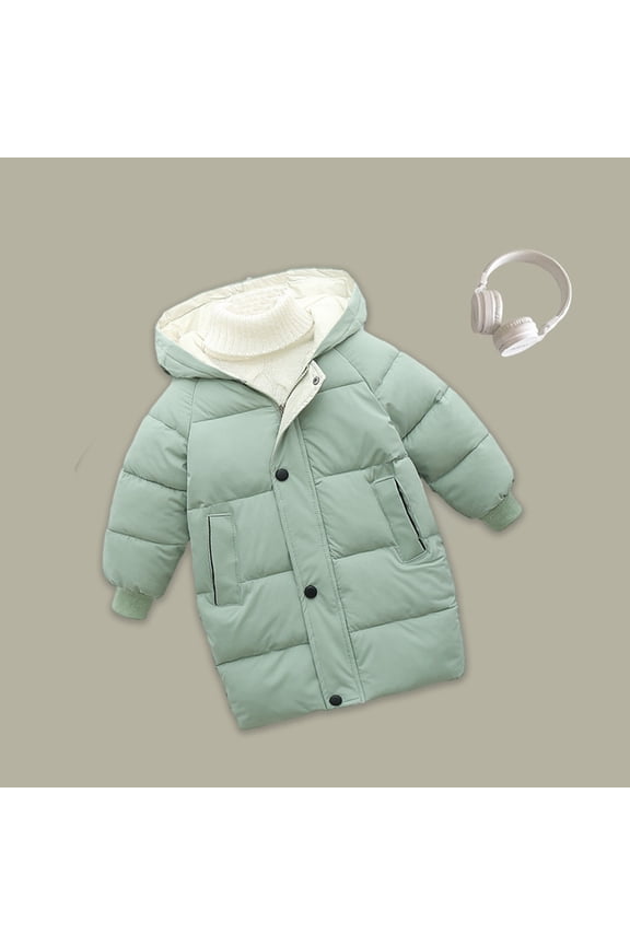 KkSLirnhs Size 1Y-10Y Light Weight Jackets for Girls 2024 New Down Cotton Coat Mid-Length Winter Coat Korean Style Thickened Cotton Coat Green 10Y