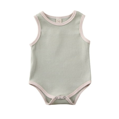 

Infant Solid Color Romper Sleeveless Round Collar One-piece
