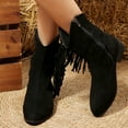 thumbnail image 5 of Miluxas Women's Suede Ankle Boots Side Tassel Wide Calf Stacked Mid Chunky Block Heel Side Zipper Short Booties Comfortable Party Classic Walking Shoes Black 7(39), 5 of 9