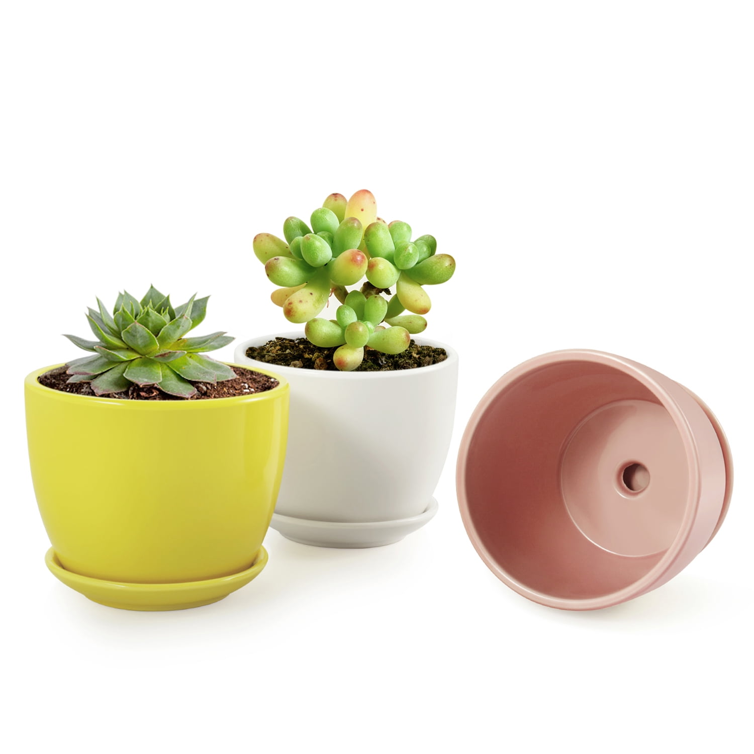 Brajttt Flower Pots,6 Inch Succulent Pots with Drinage,Indoor Round Planter  Pots with Saucer,White Cactus Planters with Hole,Outdoor Graden Pots 4