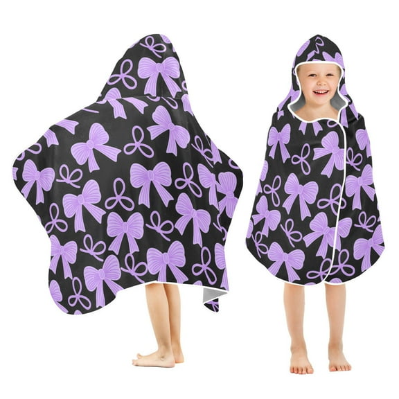 joogoo Purple Bows Kids Hooded Beach Towel Baby Bath Towel 23.5"x50"