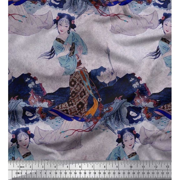 Soimoi Cotton Duck Fabric Floral & Girl Women Fabric Prints by Yard 42 Inch Wide