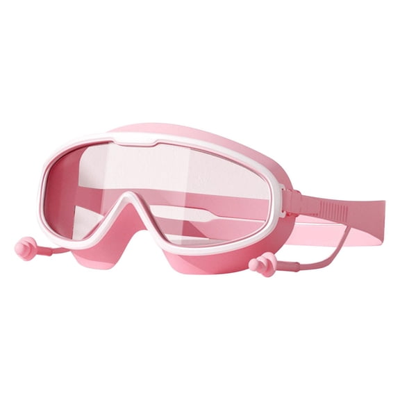 Btomtd Large Frame Swim Goggles, HD Anti-Fog Waterproof Swimming Goggles with Integrated Earplugs, Leak-Proof Adjustable Strap for Teens (Pink)