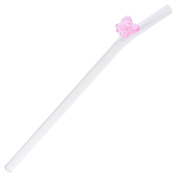 VORCOOL 2Pcs Decorative Pink Glass Straws with Butterfly Bow for Juice Drinks