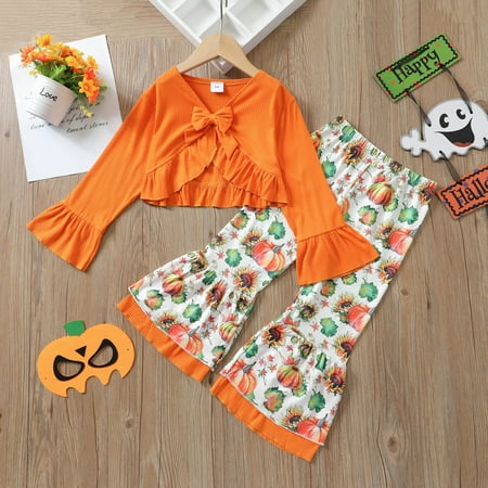 

purcolt Baby Days savings!2PCS Toddler Baby Girls Halloween Pumpkin Print Outfits Long Sleeve Tops Shirts + Trousers Pants Suit Set Kids Children Fall Clothes On Clearance