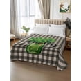thumbnail image 2 of Plaid Black, King Size Flat Sheet, Wrinkleproof & Fadeproof Cooling Flat Bed Sheet Only, St. Patrick's Day Green Botanical Plant Breathable Soft Bedding Top Sheets 105 x 98 Inches, 2 of 8