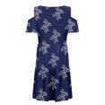 thumbnail image 5 of USSUMA Women's Floral Cold Shoulder Swing T-Shirt Dresses Loose Summer Flowy Pleated Knee-Length Tunic Dress Beach Party Sundress, 5 of 5