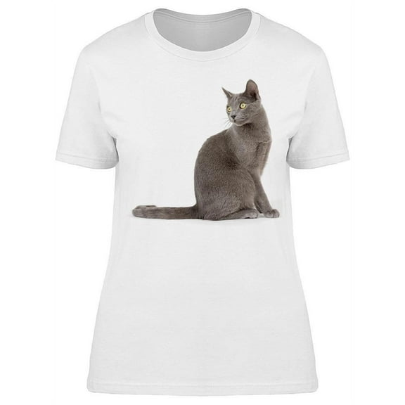 Russian Blue Cat Breed Portrait T-Shirt Women -Image by Shutterstock, Female Small