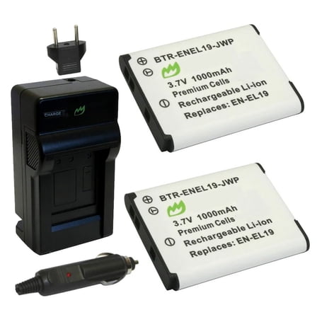 Replacement for Nikon Coolpix S4300 Battery (2-Pack, 1000mAh) and Charger