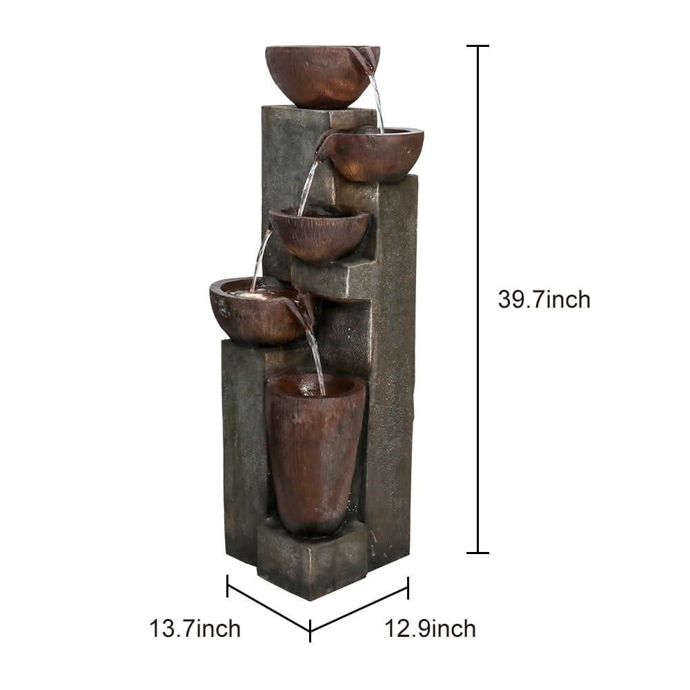 39.7”Outdoor Fountains and Waterfalls 5-tier Floor-Standing Water Fountain with LED Lights for Garden, Office,House, Patio, Backyard, and Home Art Decor