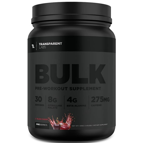 Transparent Labs Bulk Black Pre Workout - Clinically Dosed, Naturally Sweetened Preworkout for Men and Women with Beta Alanine Powder, Citrulline Malate, & Caffeine Powder- 30 Servings, Black Cherry