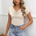 thumbnail image 2 of DHFJKG Cowl Neck T Shirts For Women Short Sleeve Slim Fit Basic Tee Casual Comfortable Summer Top Daily Wear Versatile Tops, 2 of 5