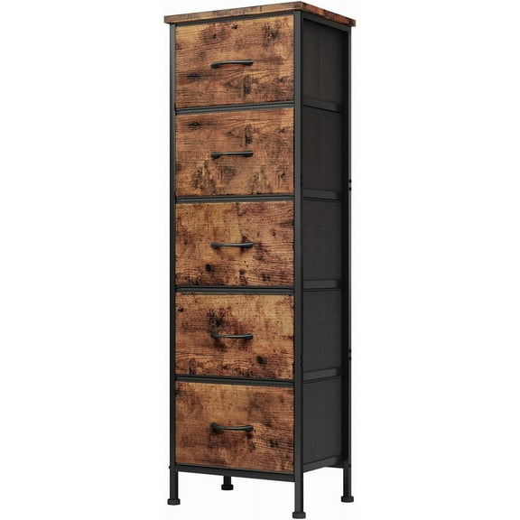 Tall Dresser for Bedroom, Closet Organizers and Storage Tall Fabric Dresser for Closet, Drawer Organizer with 5 Drawers, Bedroom Furniture, Rustic Brown