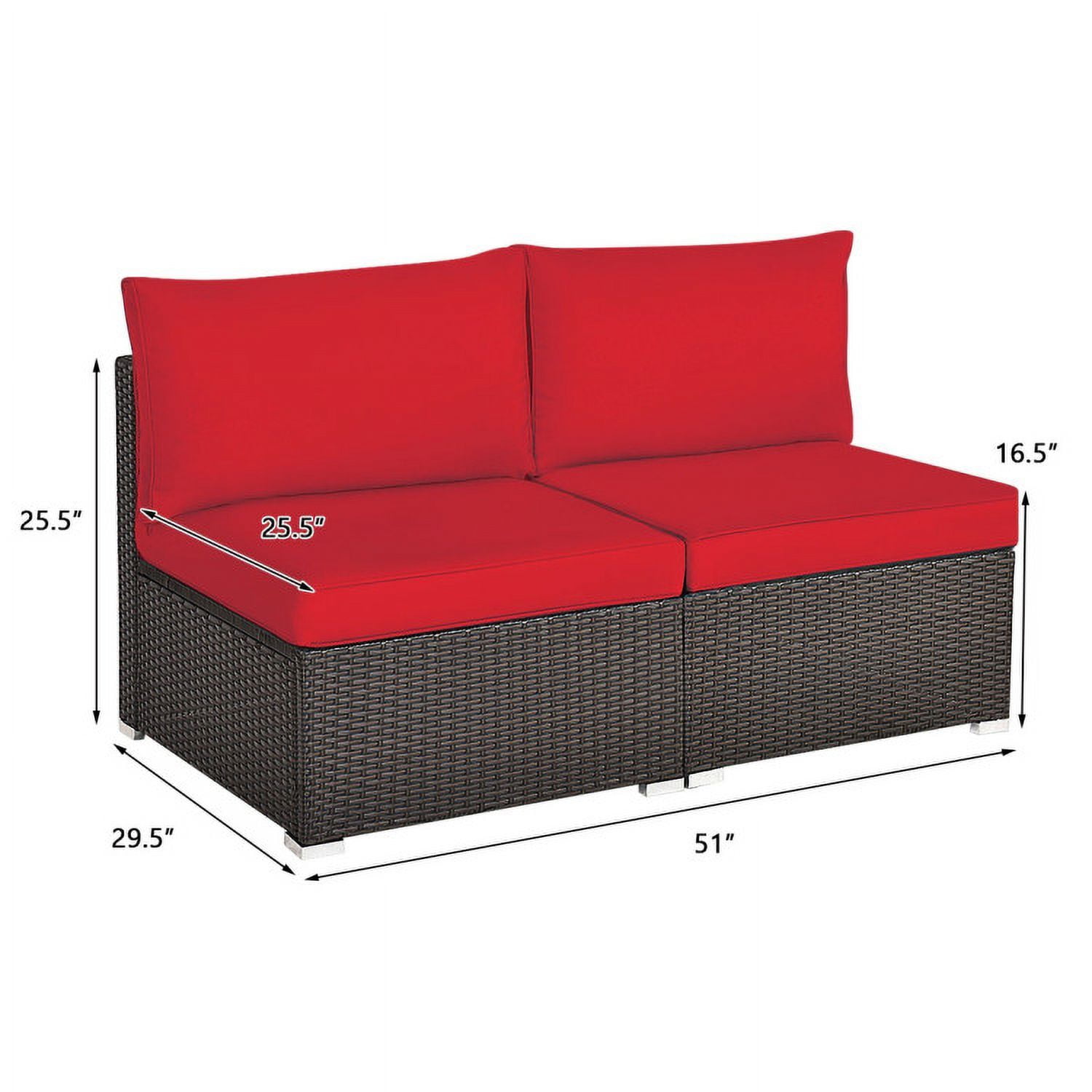Aimee Lii 2 Pieces Patio Rattan Armless Sofa Set with 2 Cushions and 2 Pillows, Outdoor Patio Set, Red Aimee Lii 2 Pieces Patio Rattan Armless Sofa Set with 2 Cushions and 2 Pillows, Outdoor Patio Set, Red