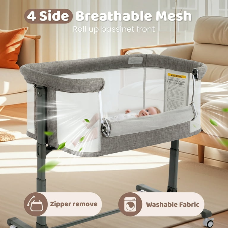 Mon petit âne AILEEKISS Baby Bassinet with Wheels, Height Adjustable