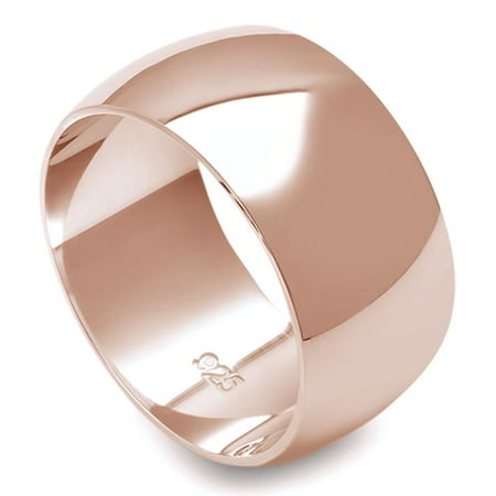Rose Gold-Tone Sterling Silver Round Plain Bridal Band Ring 10MM Size 9