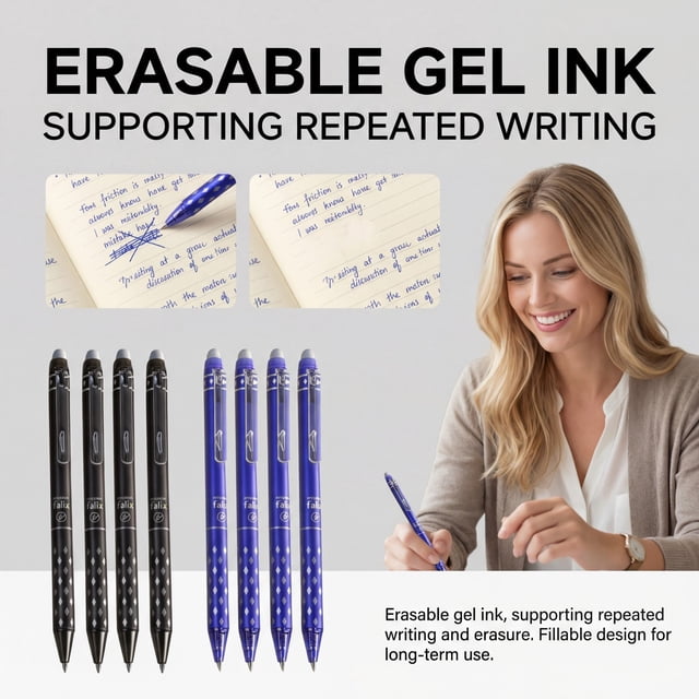Kadlawus 2Pcs Erasable Gel Pen for Study, Plastic Erasable Ink Pen, Comfortable Writing Gel Pen, Error Erasable Pen for Notes, Homework, Office