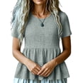 thumbnail image 3 of Uootdi Tiered Ruffle Tops for Women Short Sleeve Round Neck Tees Summer Style Soft Breathable Relaxed Fit Blouses Gift, 3 of 6