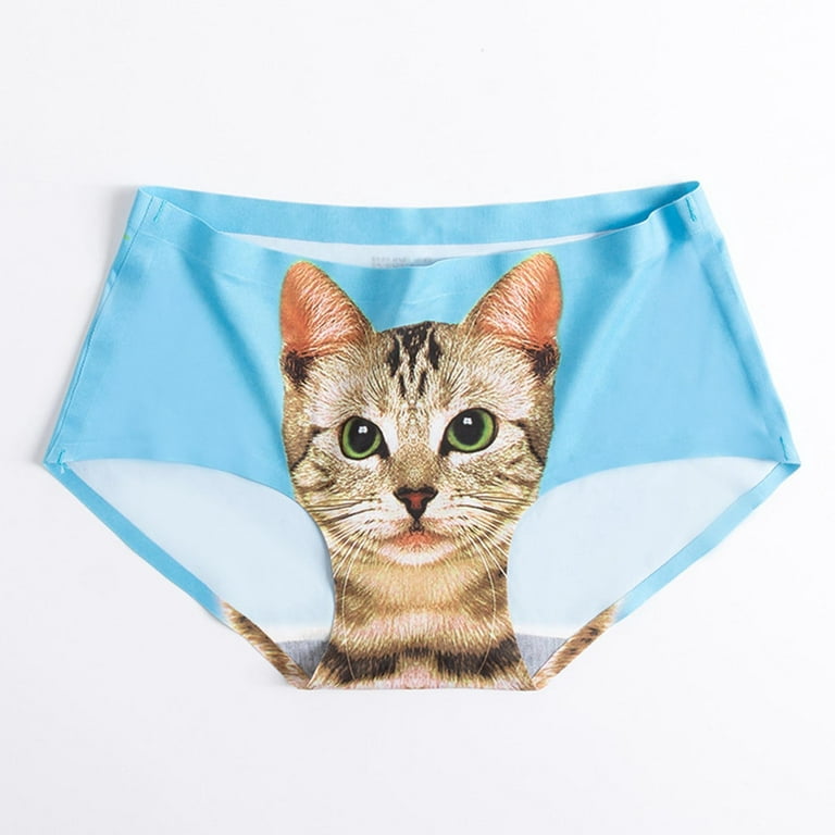 Panties For Women Ice Silk Cat Print Briefs Ladies Waist Seamless