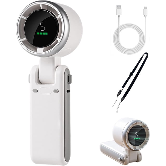 Regularlyk Portable Handheld Turbo Fan, N607 Handheld Turbo Fan, 5 Gear Portable Handhelds Fans, Foldable USB Rechargeable HandheldFan for Outdoor Activities, Travel, Working (White Set)