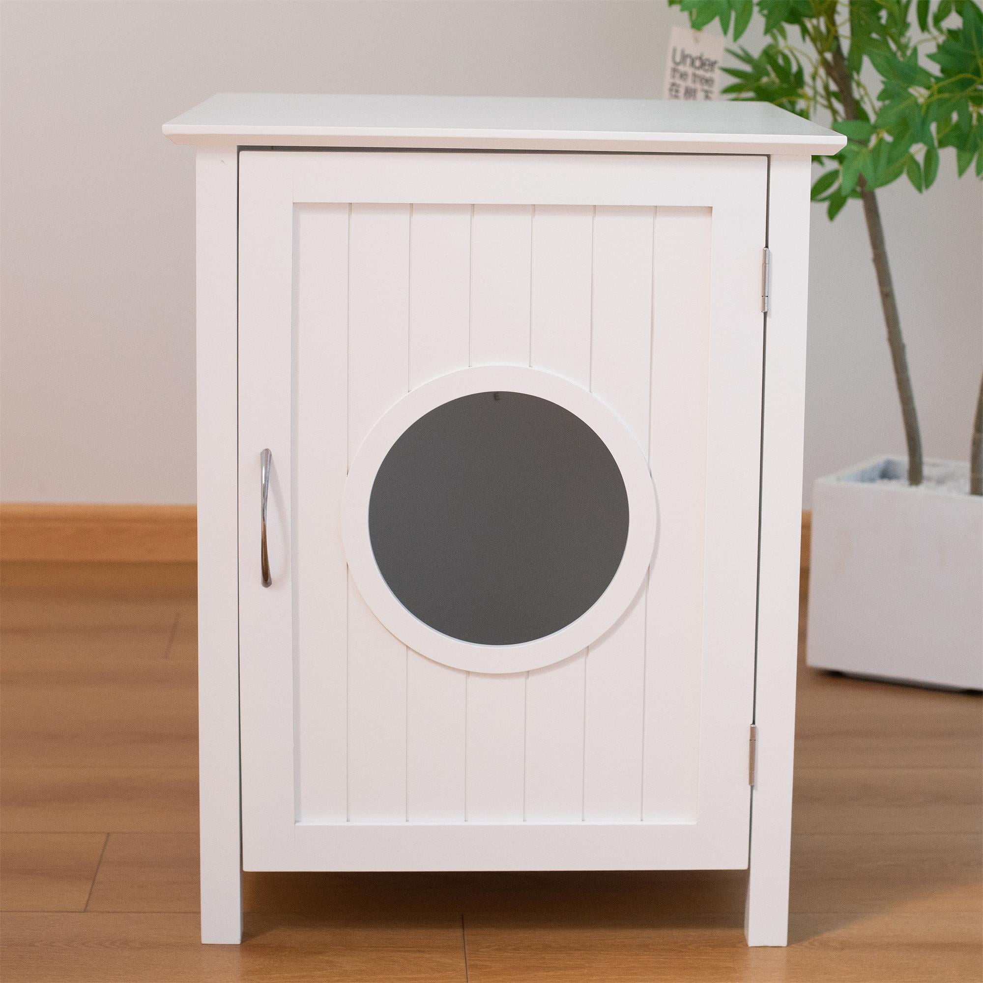 Pefilos 25" Hidden Cat Litter Box Enclosure Furniture, Wood Cat House Condo Bed, Kitty Litter Box Loo Washroom for Indoor Cats, White Pefilos 25" Hidden Cat Litter Box Enclosure Furniture, Wood Cat House Condo Bed, Kitty Litter Box Loo Washroom for Indoor Cats, White