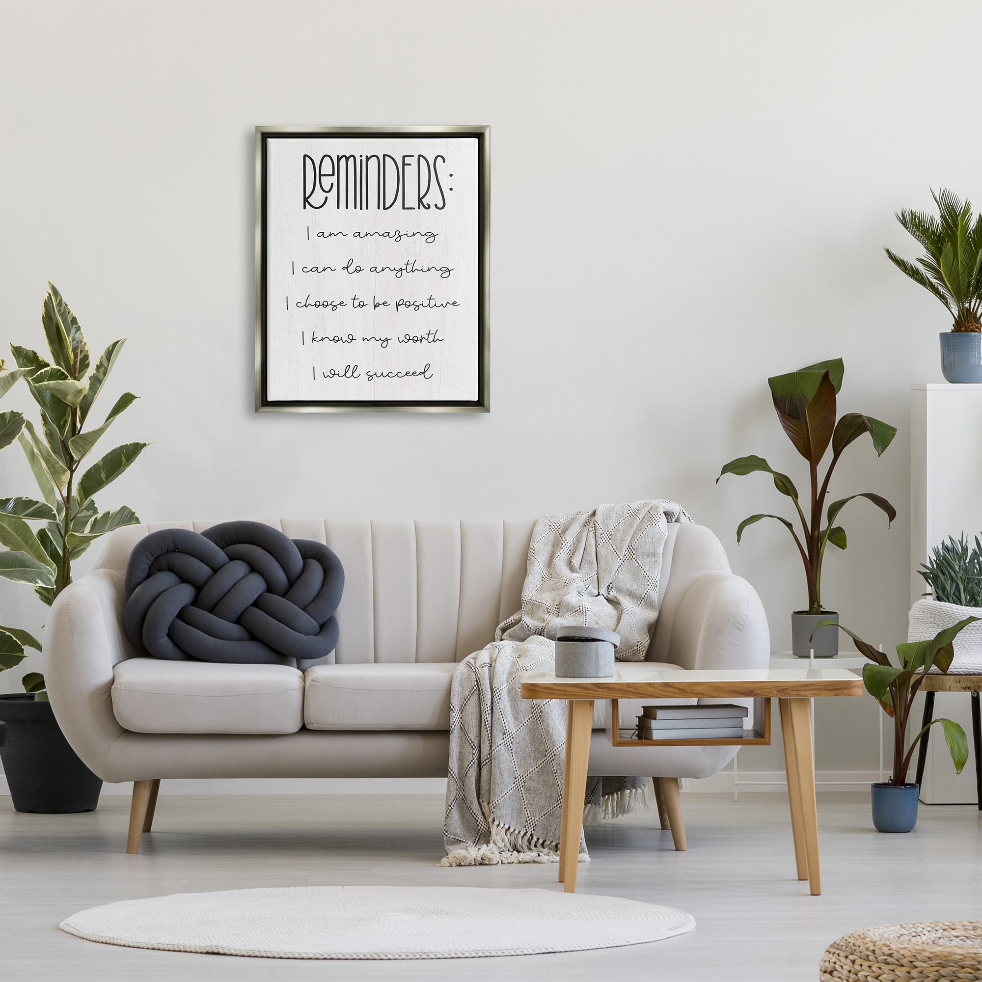Stupell Positive Self Care Affirmation Reminders Inspirational Painting Gray Floater Framed Art Print Wall Art