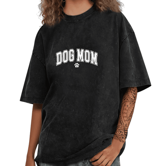 Black Washed Dog Mom Print Tshirt Graphic Tees Shirts Dog Lover Gift S-2XL Tops