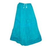 <mark>Mogul</mark> Women's Long Skirt Blue Sequin Embroidered Rayon Skirts