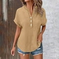 thumbnail image 2 of biudgviw Short Sleeve Tops for Women Button V Neck Loose Fit T Shirt Summer Casual Beach Vacation Tunic Blouses with Pocket, 2 of 7
