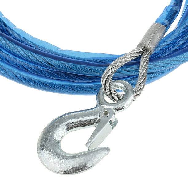 Blue Rubber Coated Tow Hook Rope 5 Ton 4Meter Heavy Duty Steel Wire Cable  For 