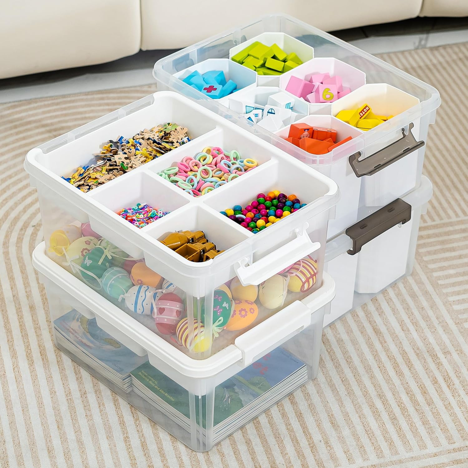 Sunny Lane 17 QT Plastic Storage Bins Clear Storage Box with Lids Multipurpose Stackable Storage Containers for Organizing Tool, Craft, Crayon, 4 Packs