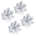 thumbnail image 3 of Arborister 25cm Silver Christmas Poinsettia Xmas Decorative Glitter Realistic Poinsettia Tree Hanging Floral Poinsettia Ornament for Holiday Party 4pcs, 3 of 10
