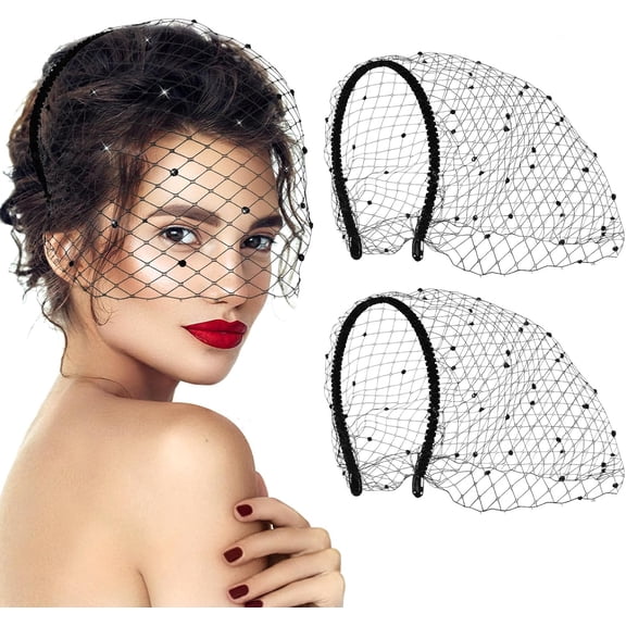 Black Veil Mesh Veil Headband 1920s Headpiece Birdcage Veil Bridal Wedding Tea Party Fascinator Veil for Women