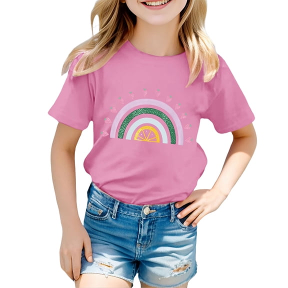 ibiyuan Girls T Shirts Size 7 Round Neck Holiday Short Sleeve Kids Shirts Girls Size 10-12 Cute Graphic Basic Tees Cute Casual Summer Tops