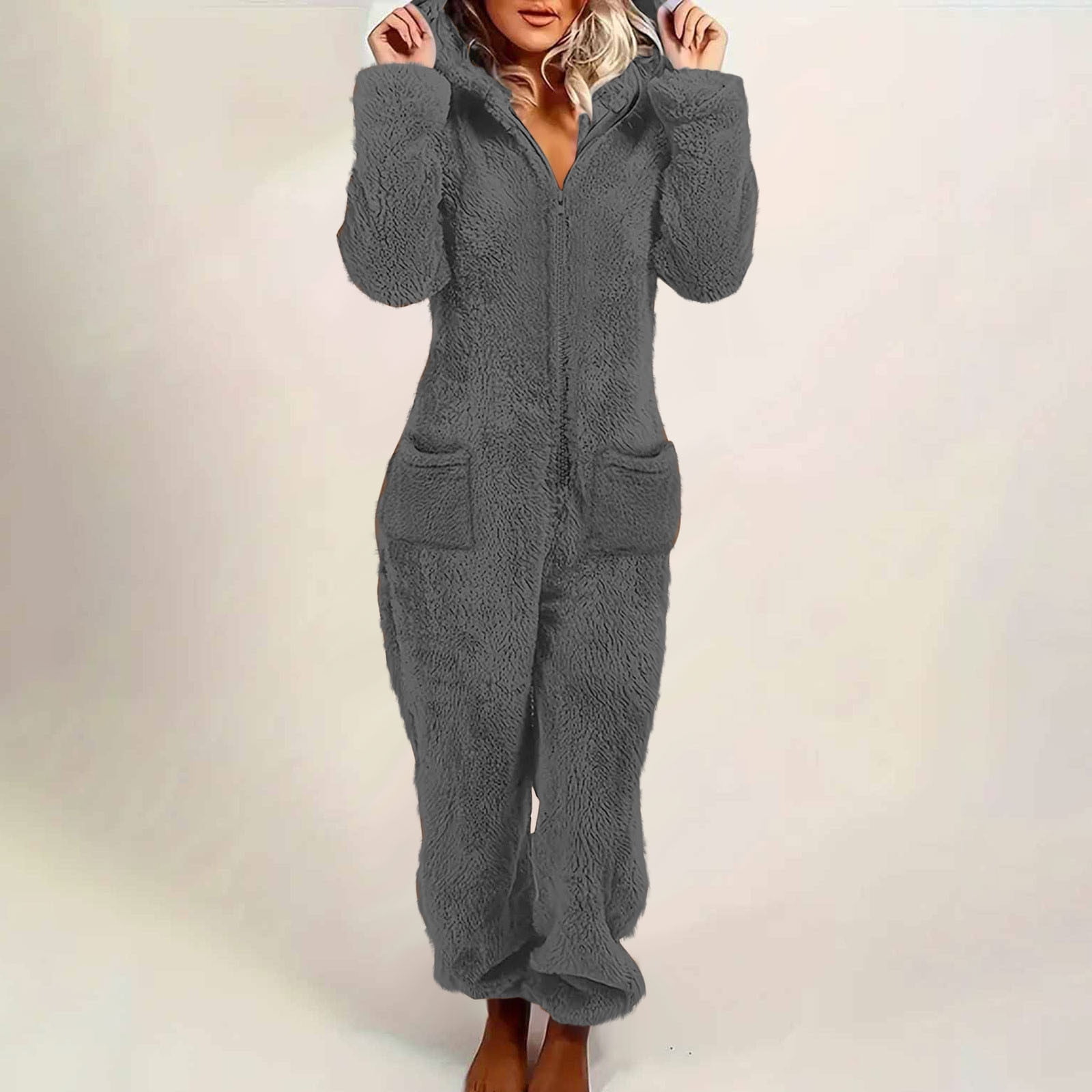cocolona Womens Winter Onesies Pajamas Fleece Fuzzy Hooded Jumpsuit Soft Comfy Romper Warm Loungewear One Piece Sleepwear