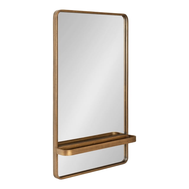 Kate and Laurel Estero Wall Rectangle Mirror with Shelf, Gold 20x34