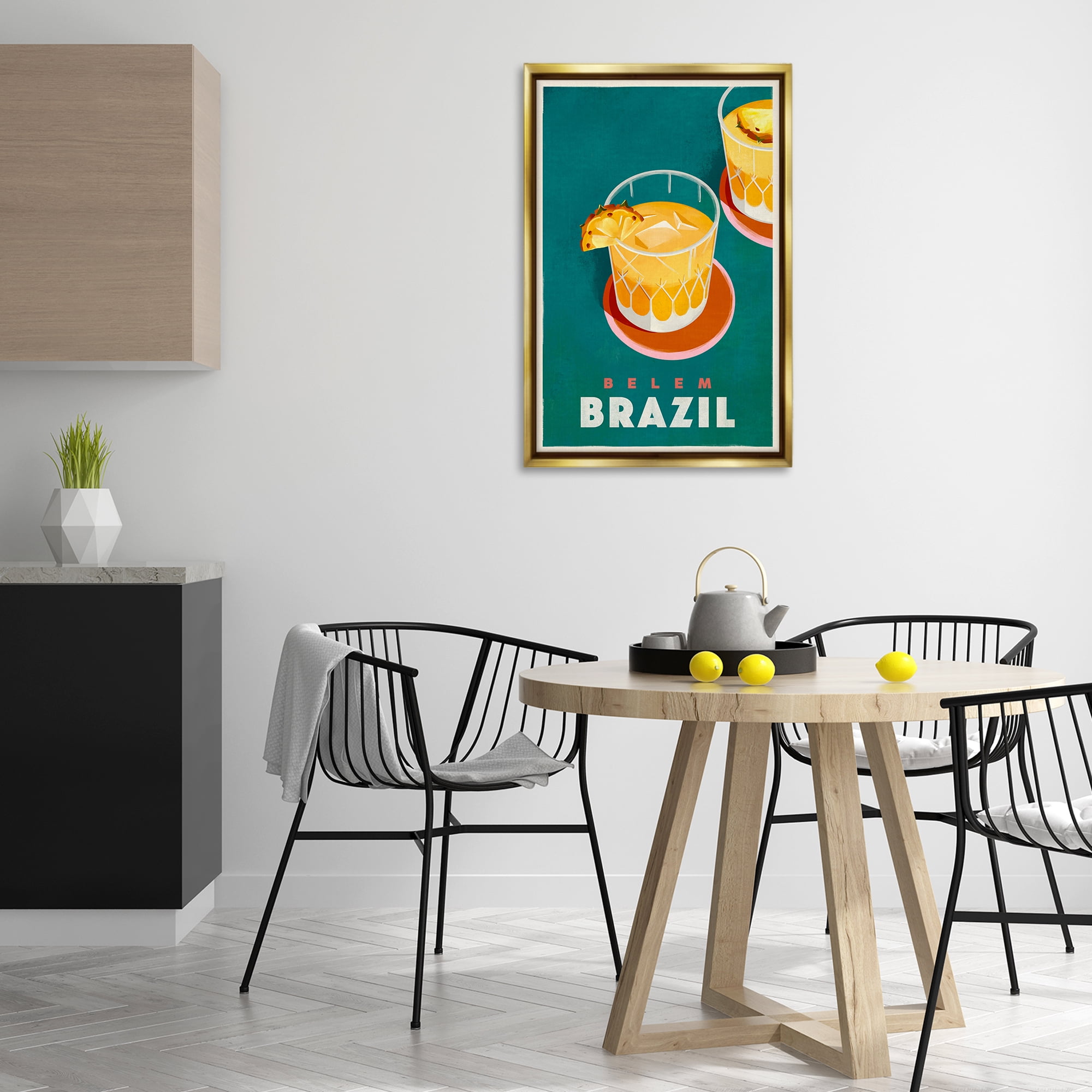 Stupell Industries Belem Brazil Cocktail Food & Beverage Painting Gold Floater Framed Canvas Art Print Wall Art, 21 x 31