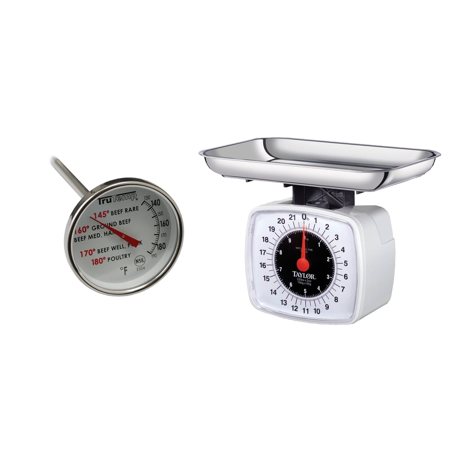 Taylor 3880 Kitchen & Food Scale, 22 lbs & 3504 Meat Dial Thermometer