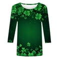 thumbnail image 2 of Craaazy Ladies' Leisure St. Patrick's Day Printed Round Neck 3/4 Sleeve T-shirt Loose Top Gifts, 2 of 5