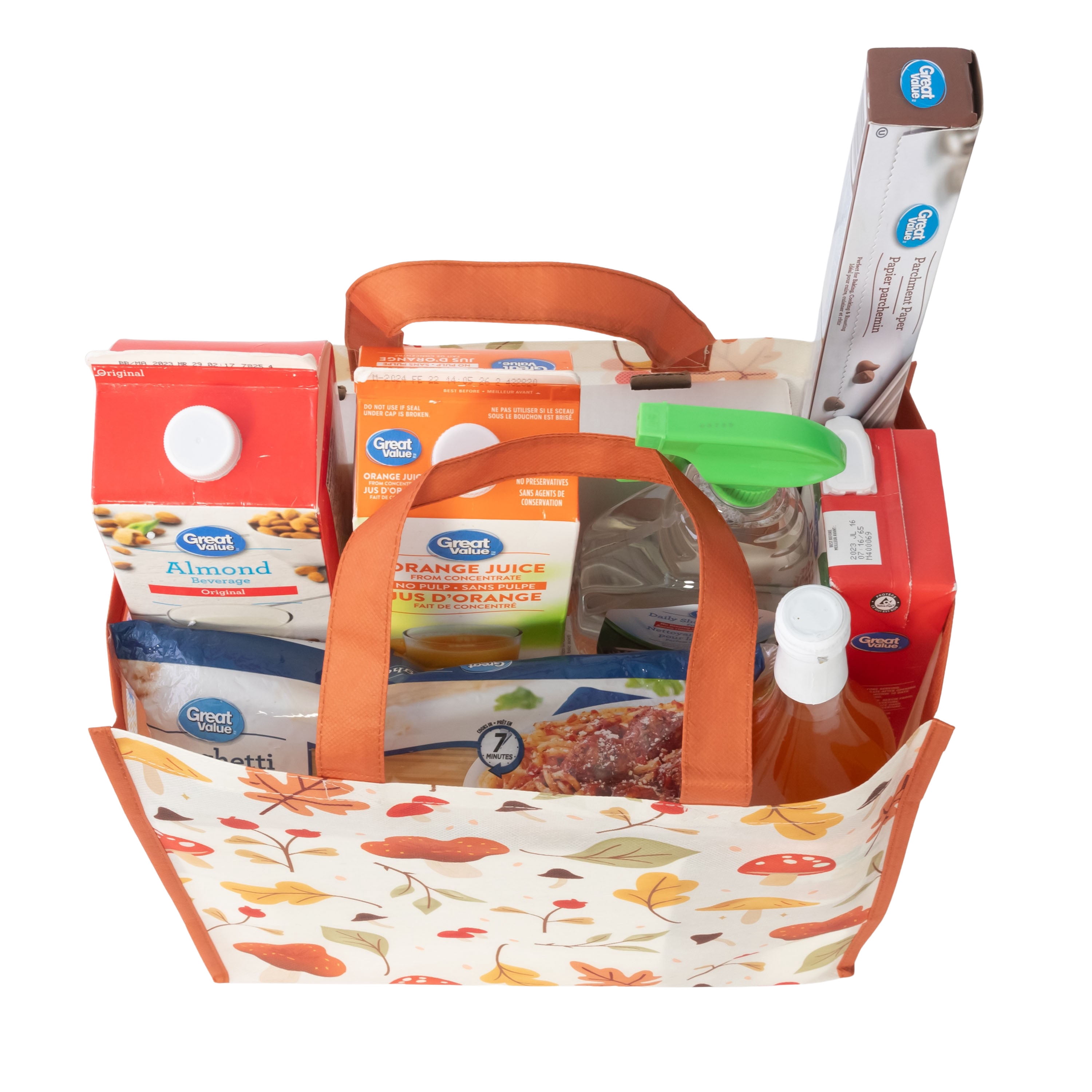Sac d'Épicerie Réutilisable, Sac Fourre-tout Saisonnier d'Automne avec Porte-Bouteilles, Orange