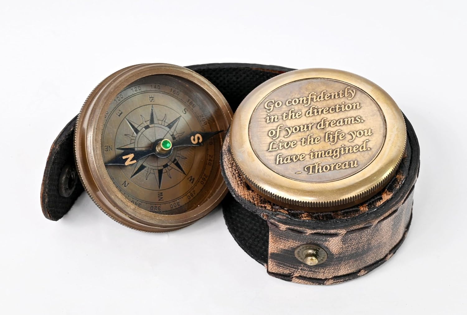 Maritime treasures Instruments Thoreau's Go Confidently Brass Compass, Gift for Graduation, Confirmation Day, Baptism, New Year Gift, Birthday, Anniversary, Communion, Camping Gift