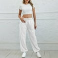 thumbnail image 6 of Ashirexll Wide Leg Pants Winter Women Pants Fashion Casual Solid Elastic Waist Long Straight Leg Trousers, 6 of 7