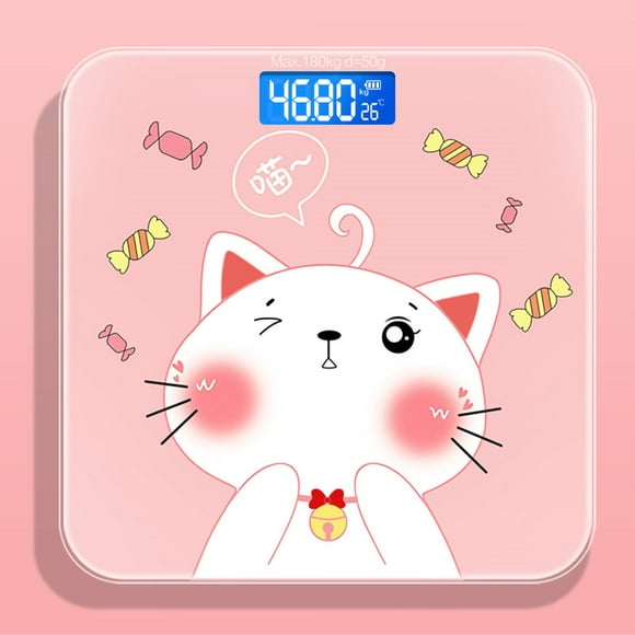 Digital Weight Scale Tempered Glass Smart Accurate Measurement Digital Weight Scale for Home Use LCD Candy Cat 26x26cm / 10.2x10.2in Battery Model