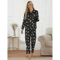 thumbnail image 2 of Wang6 Women's Satin Pajamas Sets 2 Pieces Long Sleeve Pjs Sets Soft Button V Neck Shirts Straight Pants Ladies Loose Fit Butterfly Printed Sleepwear Loungewear Sets Black1 XL, 2 of 7
